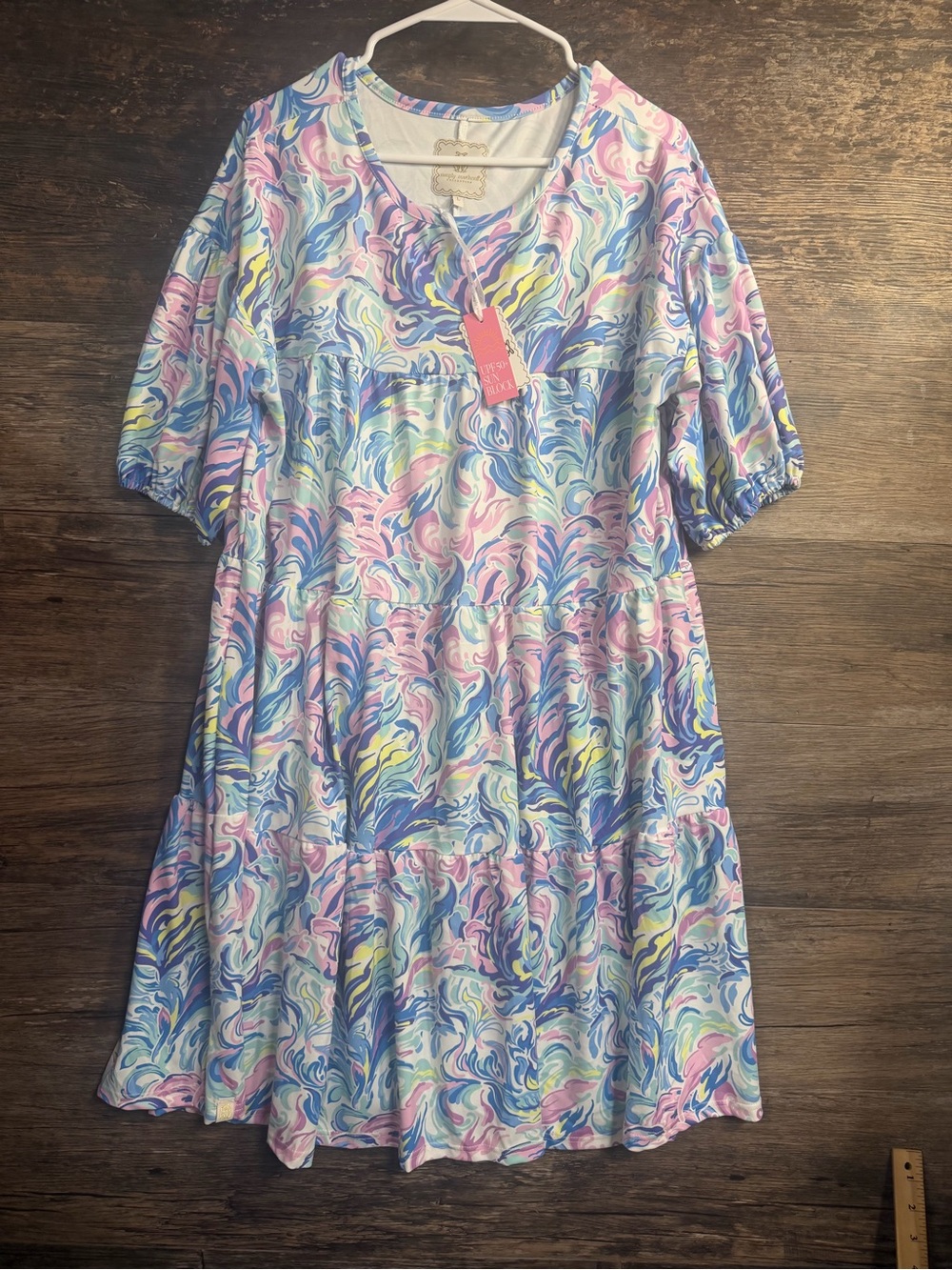 Simply Southern Pastel Swirl Tiered Dress in Blue, Pink, Yellow‎ UPF 50+